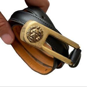 Black Skinny Leather Gold Lion Belt